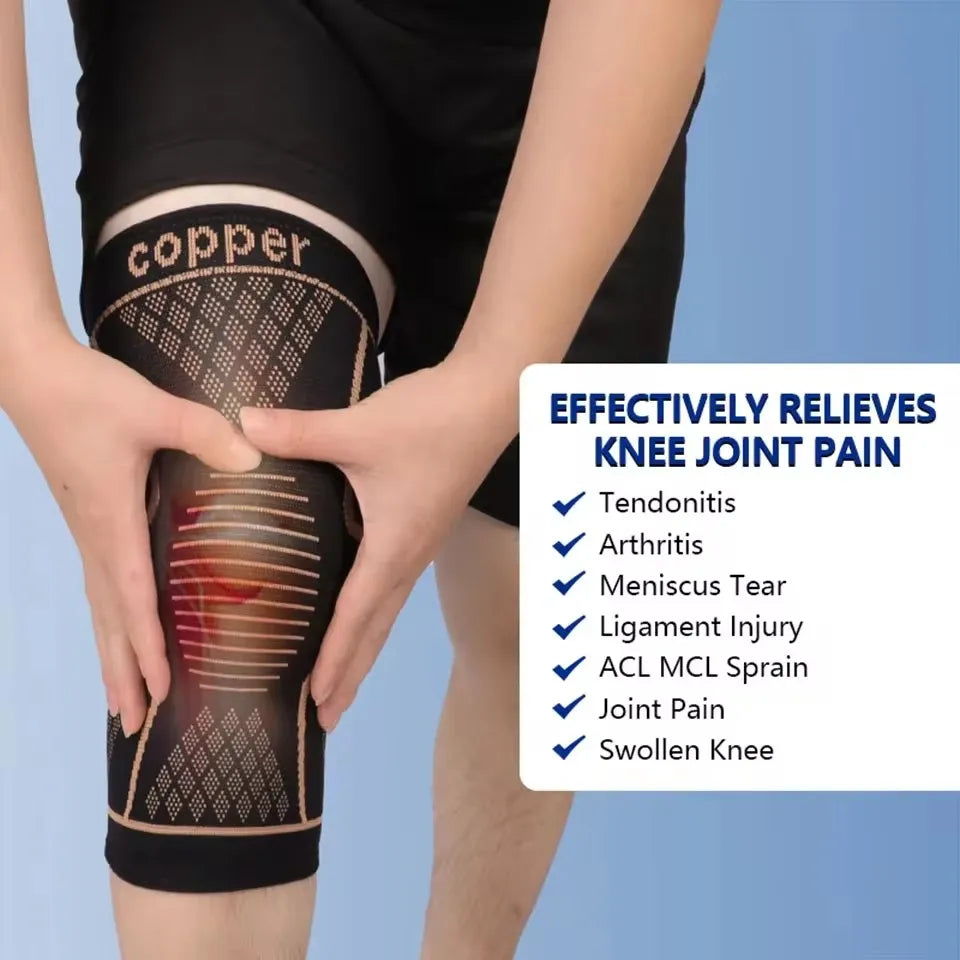 Copper Knee Support Pad Braces Compression Knee Sleeve Arthritis Joint Pain Relief Sports Fitness Workout Running Unisex