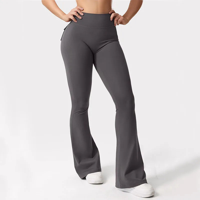 Women's Yoga Flare Trousers High Waist Wide Leg With Pockets