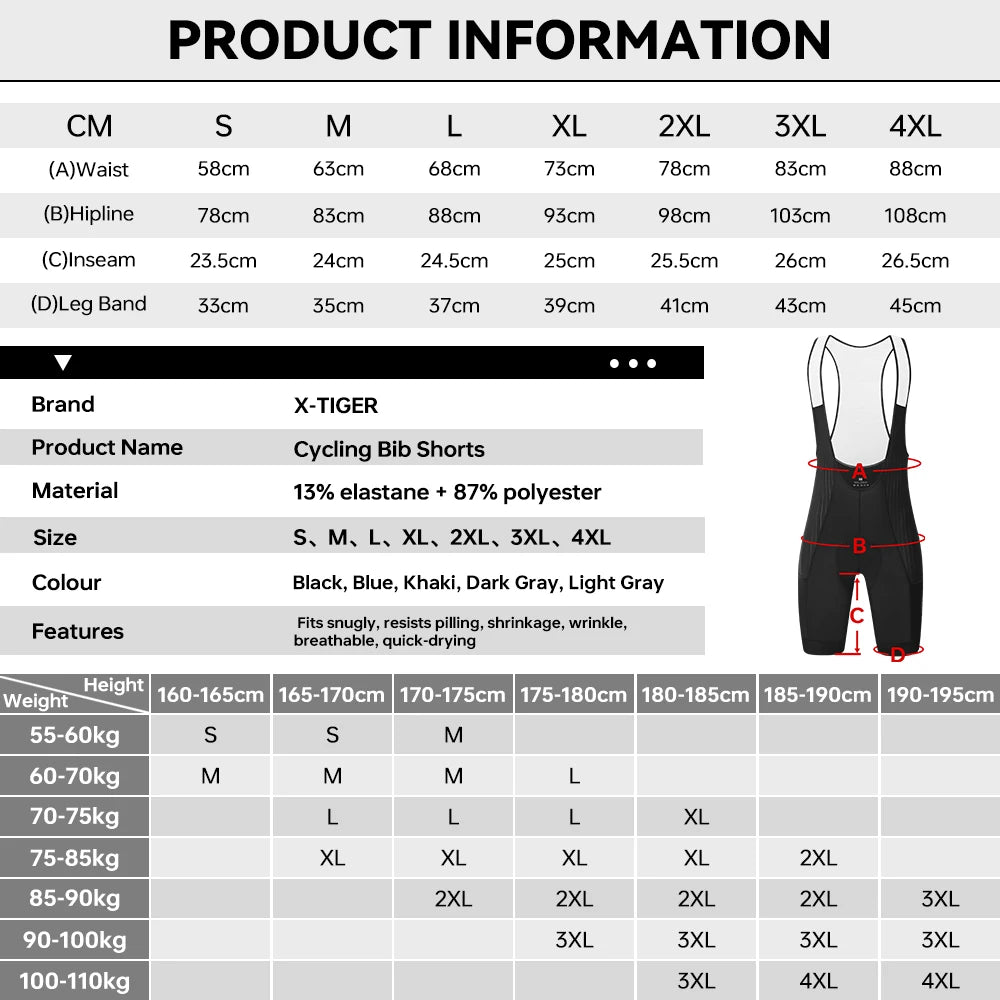 X-TIGER Men Cycling Bib Shorts With Foam Cushion For Endurance