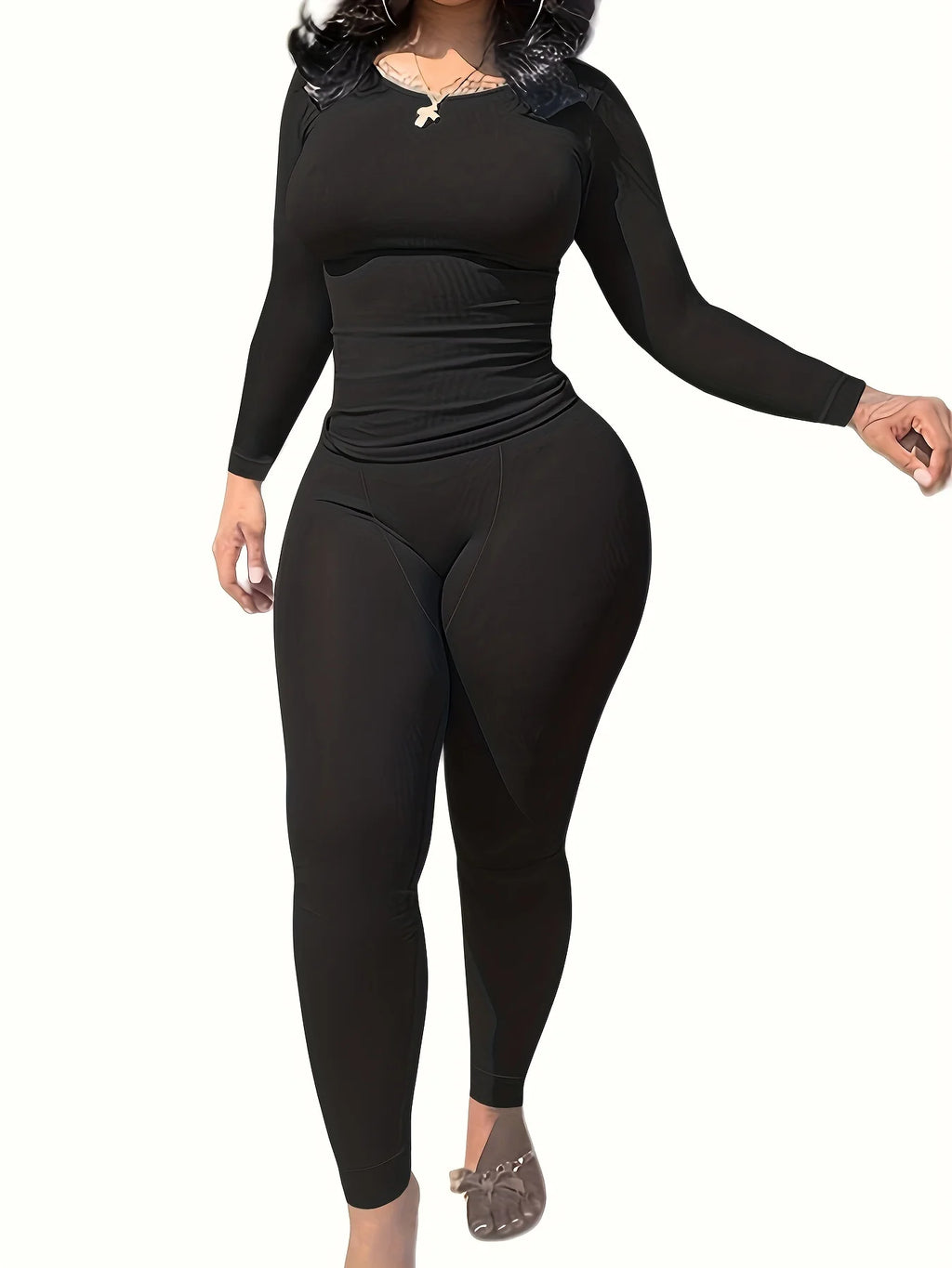 Women Long Sleeve Leggings Set Yoga Exercise Wear 2 Piece Polyester Spandex Breathable Quick Dry