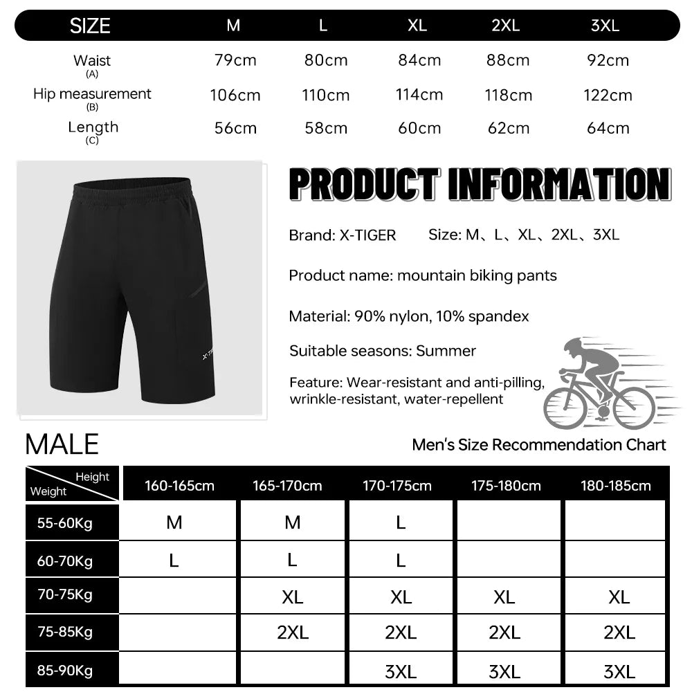X-TIGER 2-in-1 All-Weather Cycling Shorts Padded MTB for Men