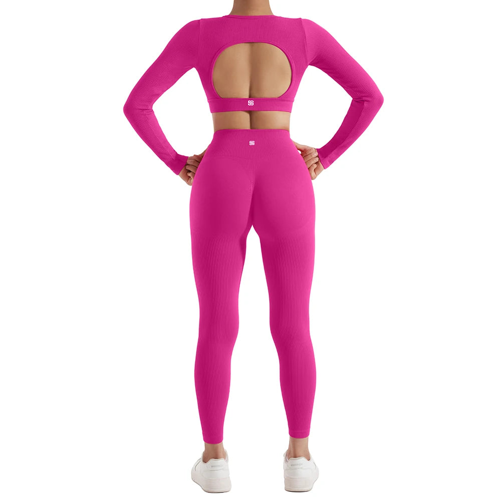 NONECN Yoga Set Women Quick Dry Sports Suit Long Sleeve