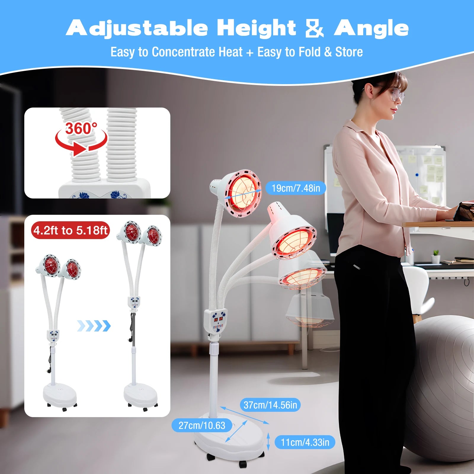 275W Two-Headed Infrared Heat Lamp With Adjustable Timer Rotatable