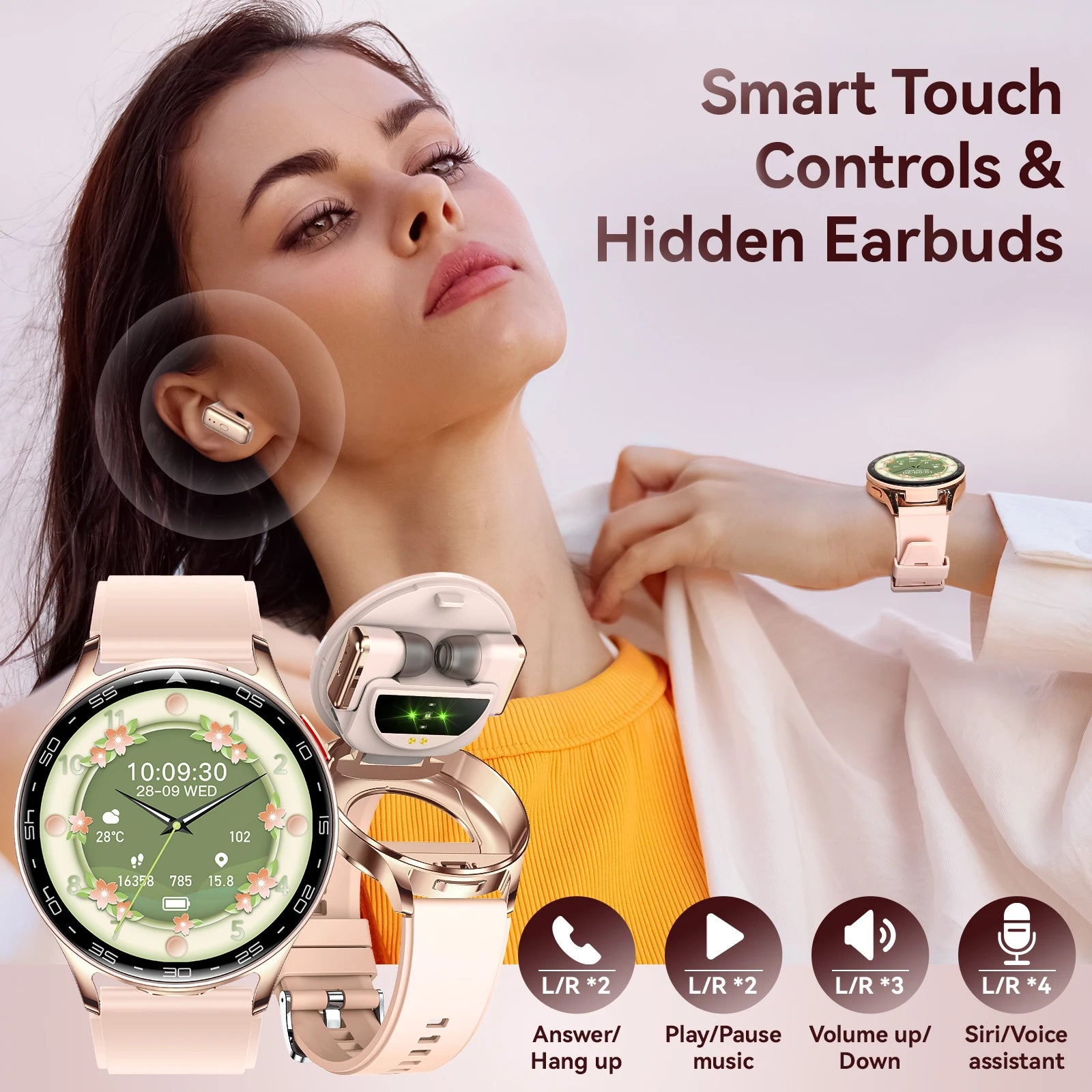 EIGIIIS Smart Watch With Earbuds HD Fitness Tracker Heart Rate