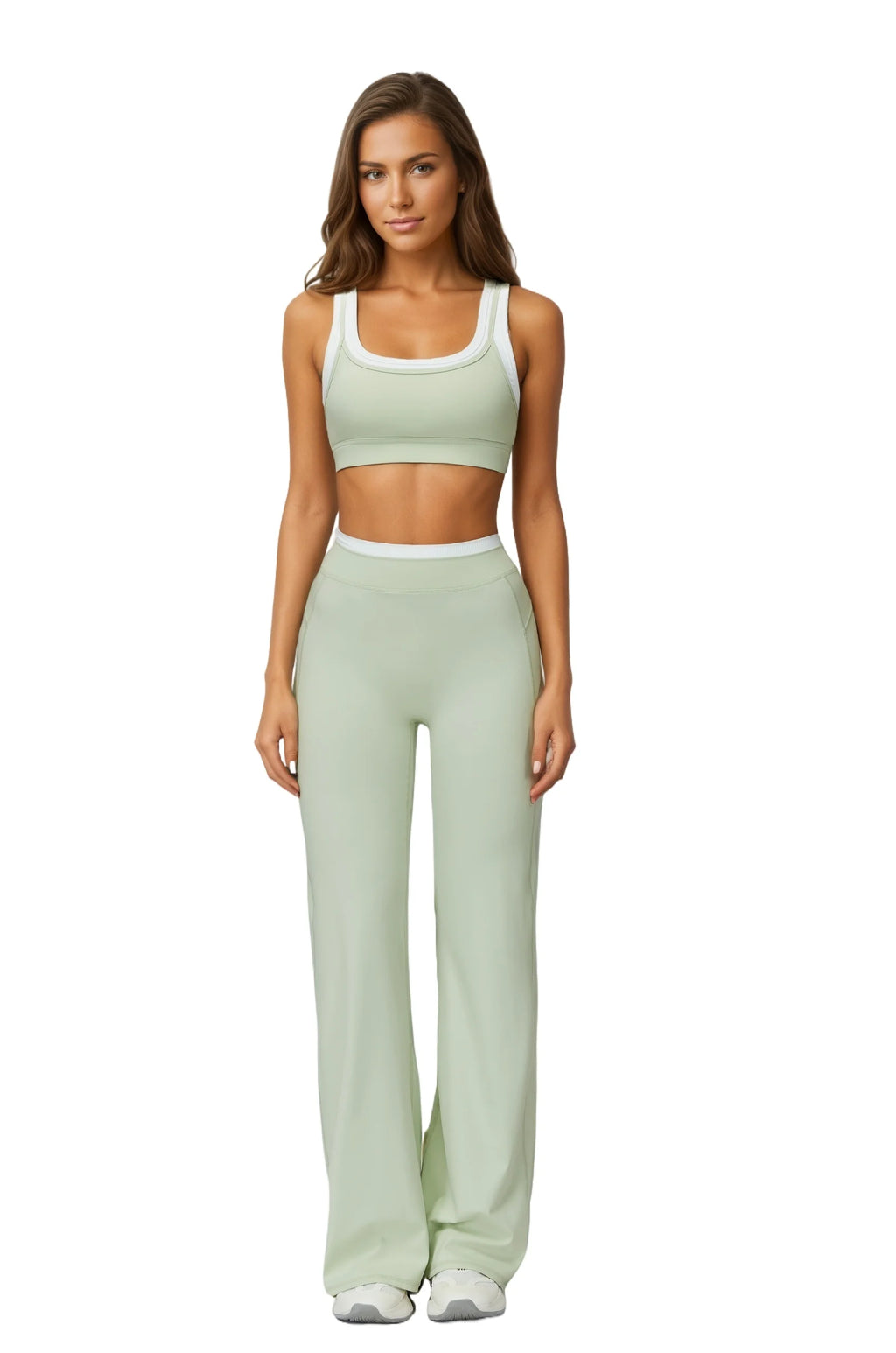 Airila Women's Yoga Set 2-Piece Sportswear Color-Block Sportswear High-Waisted Flared Crop Top for Exercise and Daily Fitness