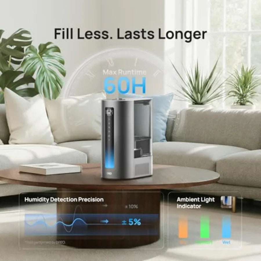 6L Bedroom Humidifier for Large Rooms: Warm Cool Mist, Quiet 60Hr Runtime, Smart Humidity Sensor, Indicator Light, 12H Timer, G