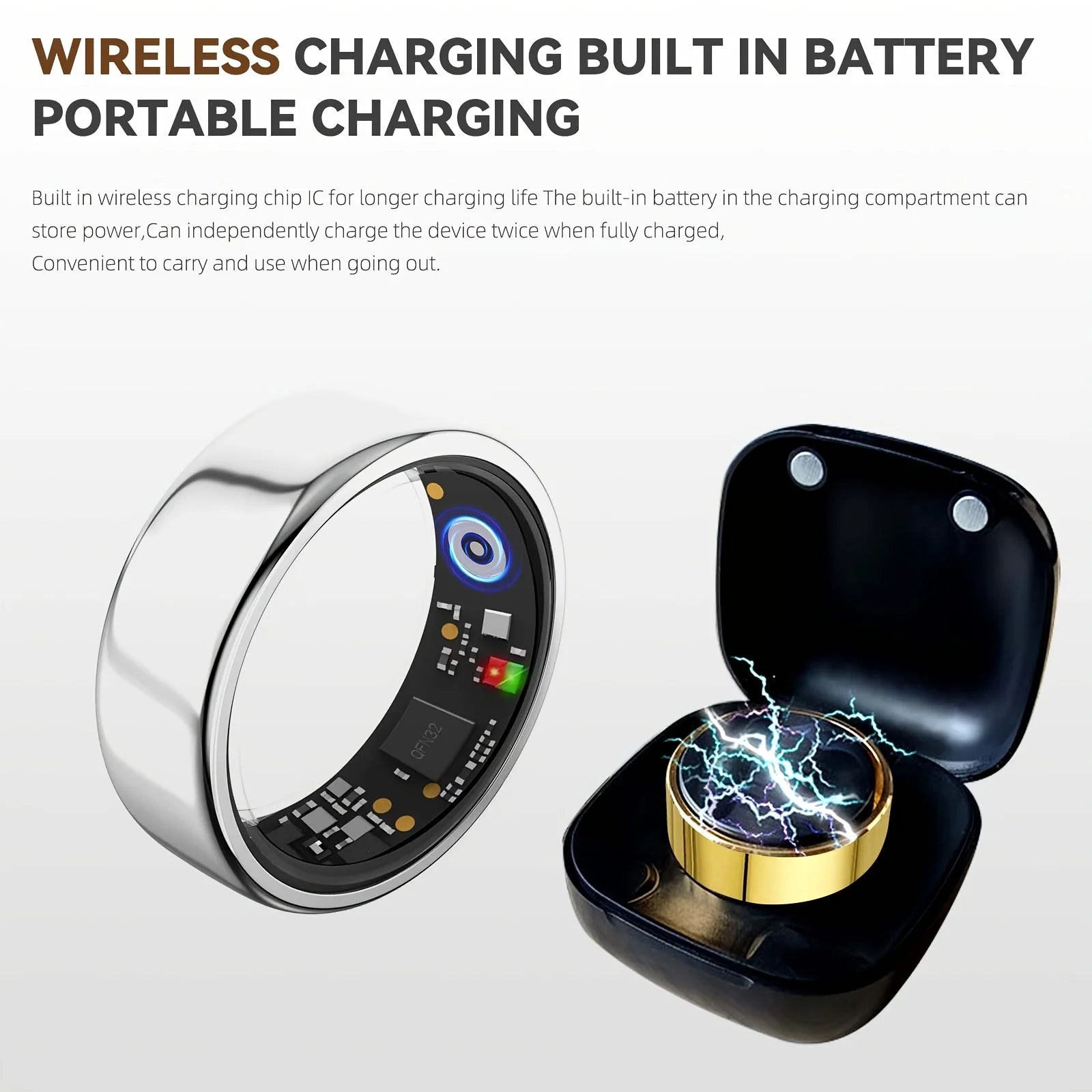 Odelettevcy Smart Ring Health Tracker Heart Rate SpO2 IP68 Waterproof