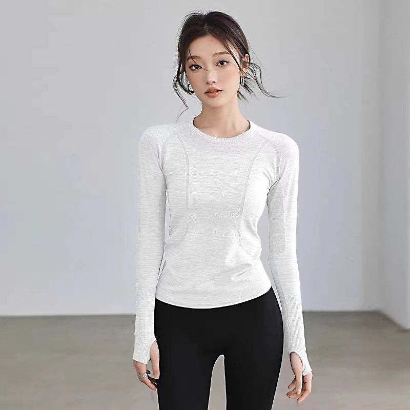 Women's Yoga Top Round Neck Seamless Long Sleeve Shirt