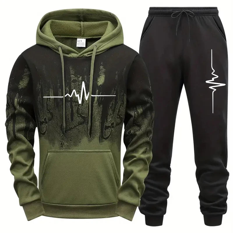 Men's Autumn Winter Tracksuit Hoodie Sweatpants Set