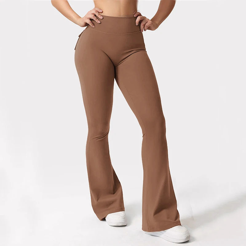 Women's Yoga Flare Trousers High Waist Wide Leg With Pockets