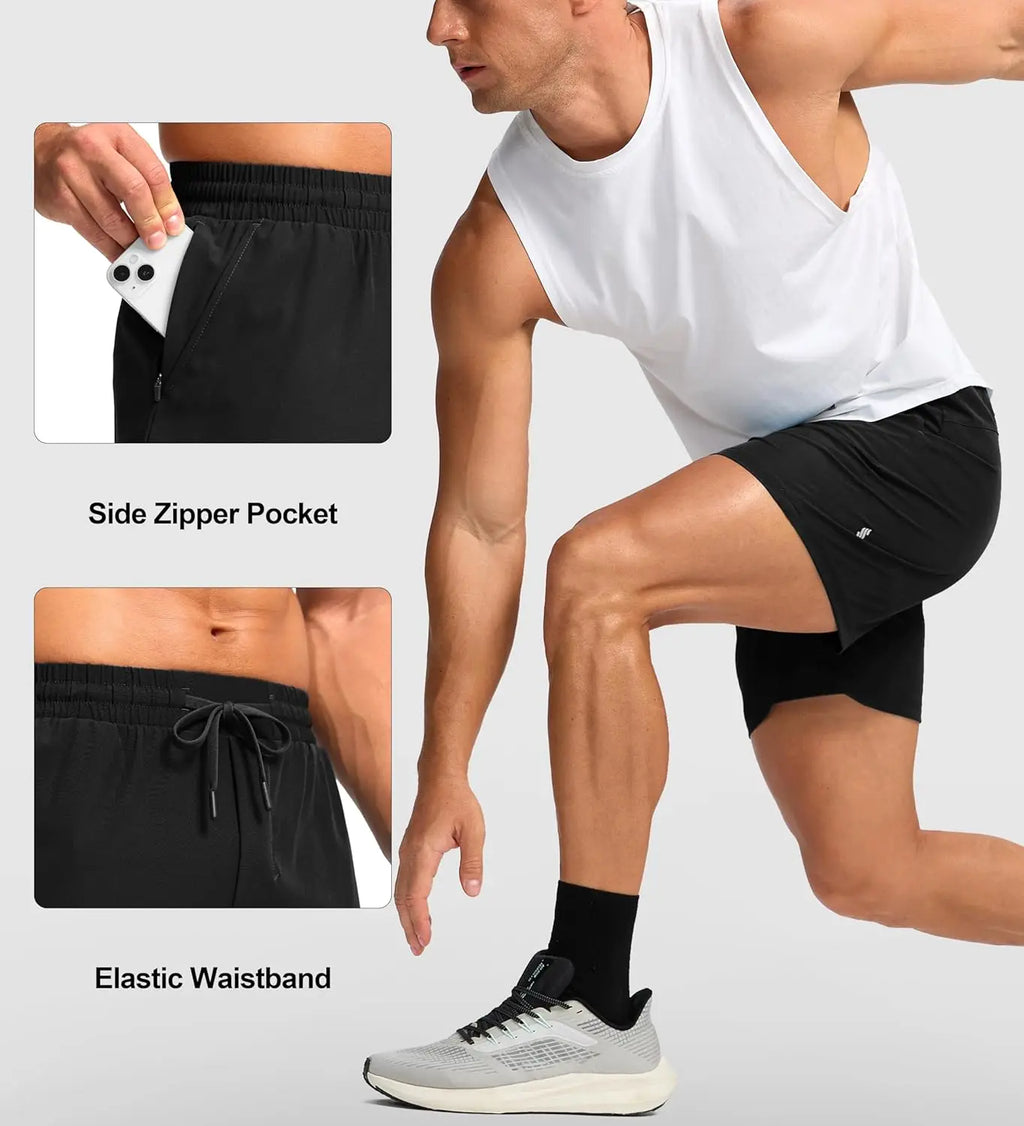 NONECN Men's Quick Dry Running Shorts With Zipper Pocket