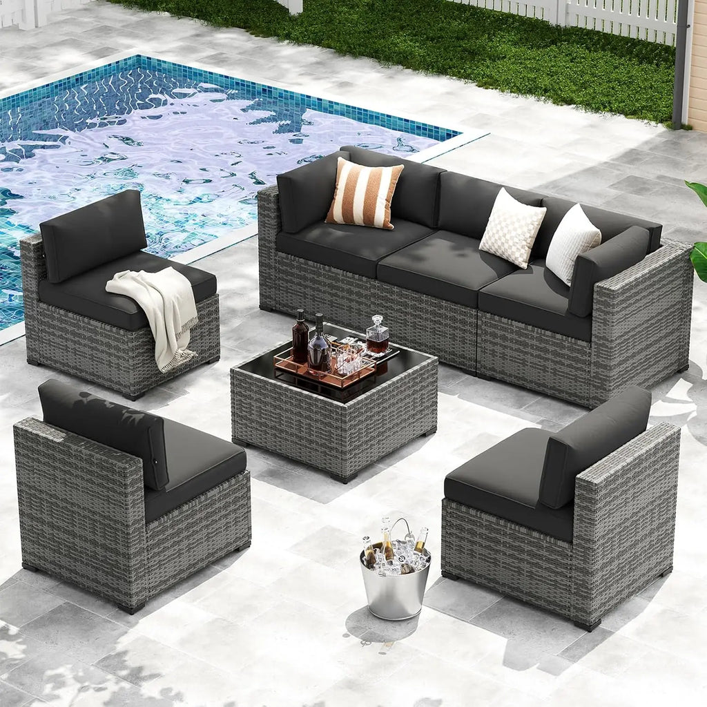 XIAOLANG Outdoor Wicker Rattan Patio Furniture Set With Thick Cushions