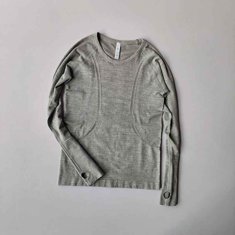Women's Yoga Top Round Neck Seamless Long Sleeve Shirt