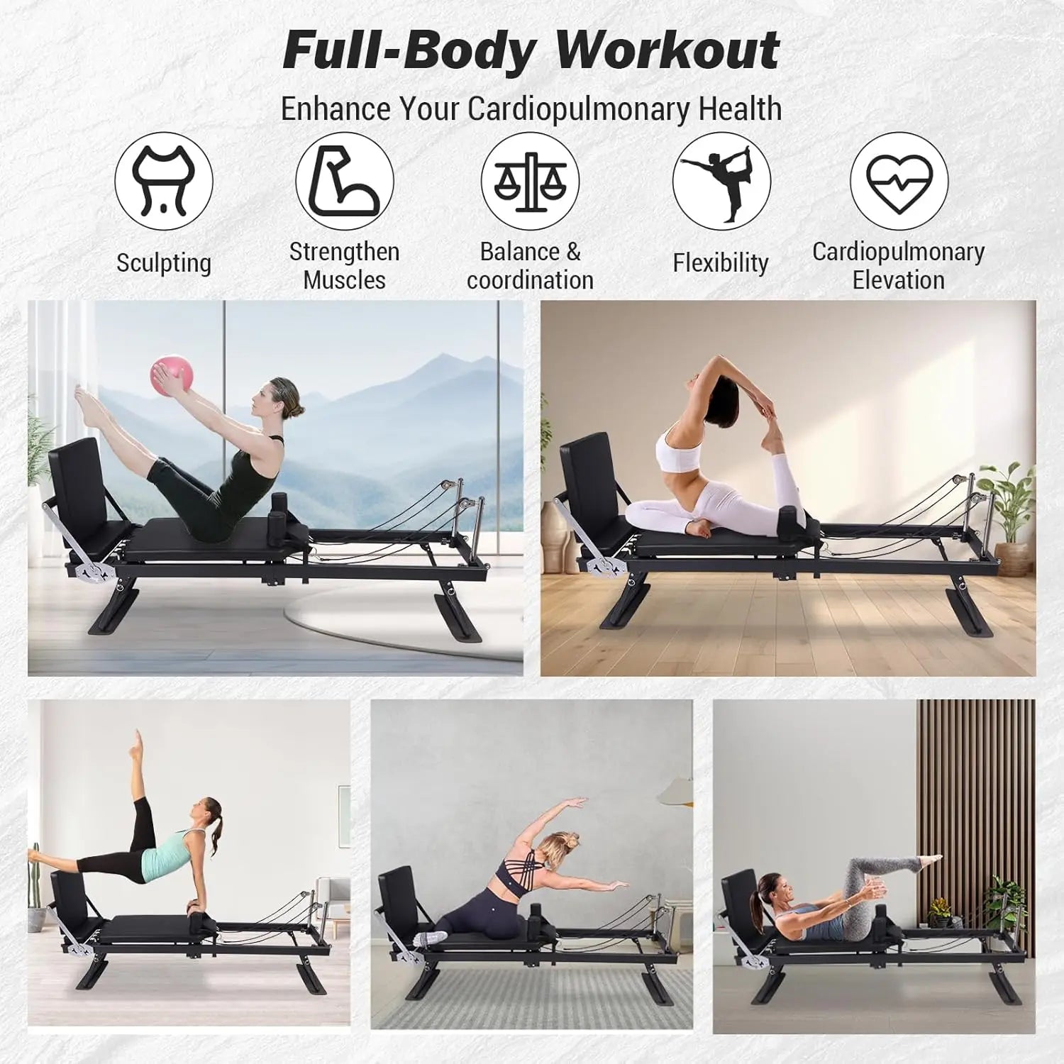HiMISS Foldable Reformer Pilates Machine With Adjustable Heights