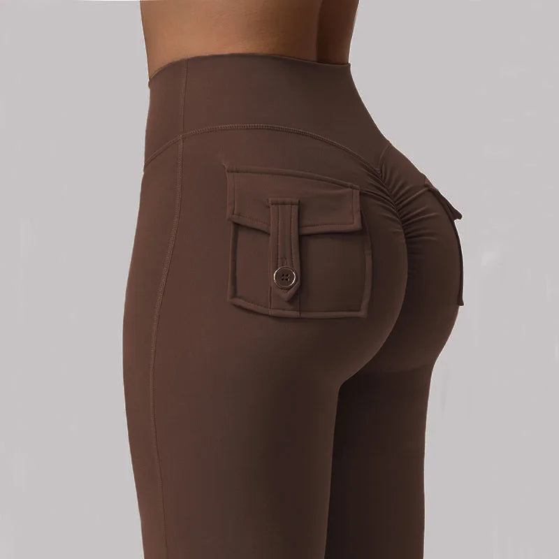 Women's Yoga Flare Trousers High Waist Wide Leg With Pockets
