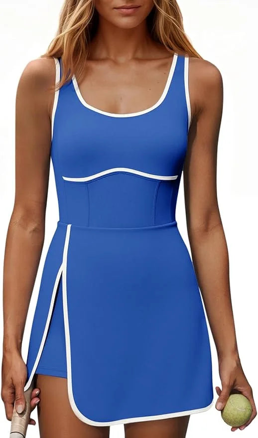 Fisoew Womens Workout Dress With Built-In Bra And Shorts Pockets