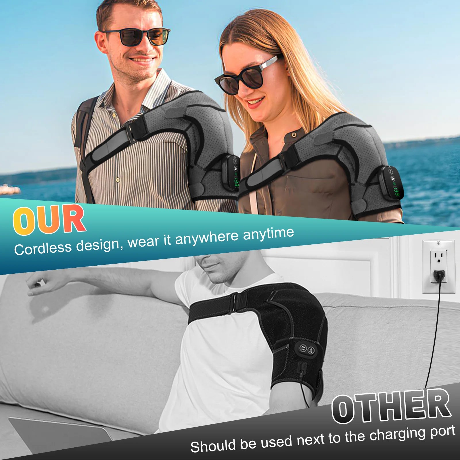 Rechargeable Electric Heating Shoulder Massage Belt Vibration Pad Muscle Relax Shoulder Support Brace Belt