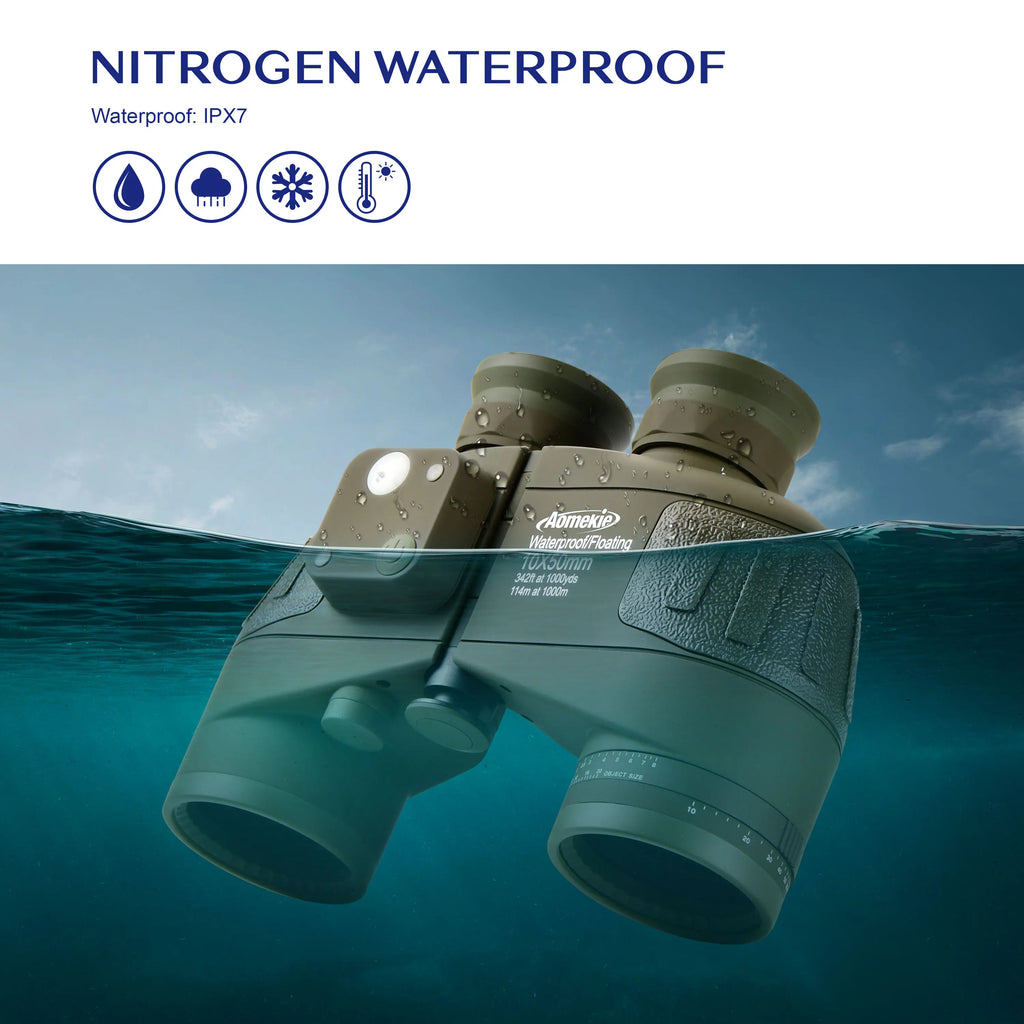 AO3097 10x50 HD Marine Binoculars With Rangefinder Compass BAK4 Prism