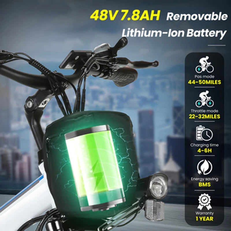 Vivi Folding Electric Bike 500W 48V Removable Battery 50 Mile Range