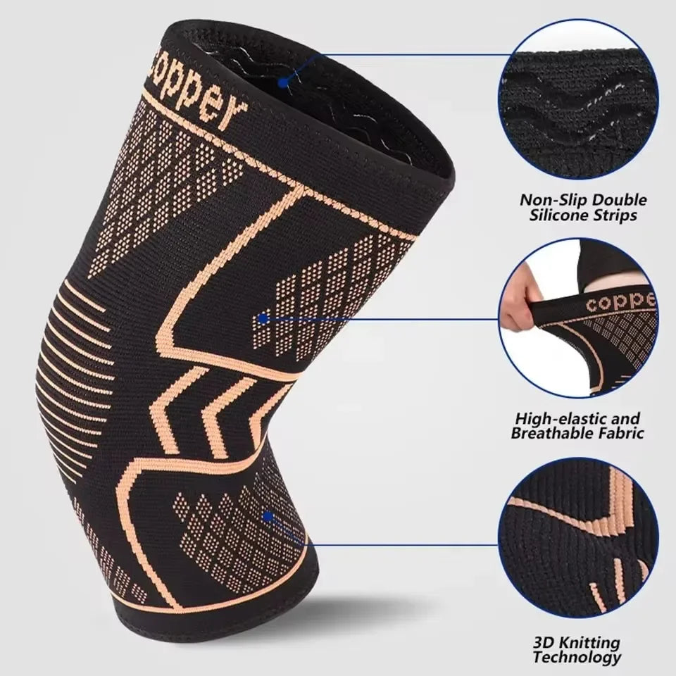 Copper Knee Support Pad Braces Compression Knee Sleeve Arthritis Joint Pain Relief Sports Fitness Workout Running Unisex