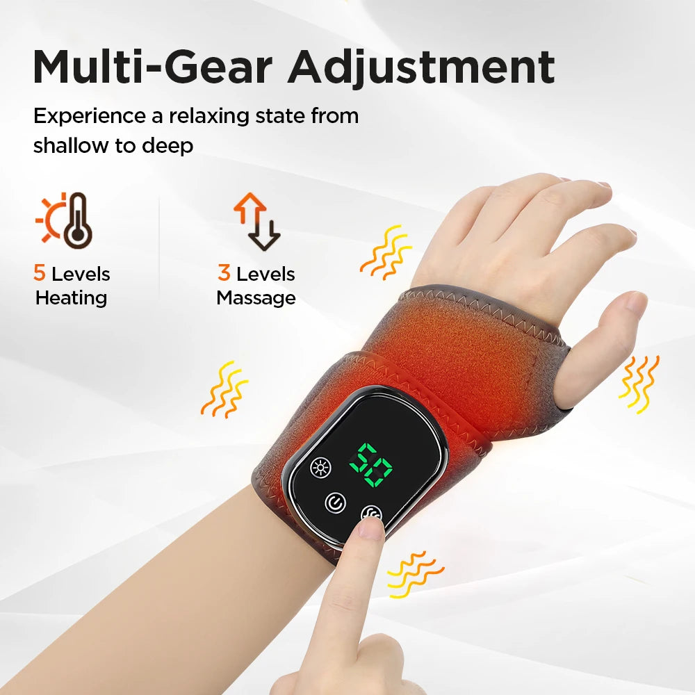 Wireless Electric Heating Wrist Massager 5 Levels Hot Compress 3 Levels Vibration Hand Massage Wrist Guard Band Support Belt