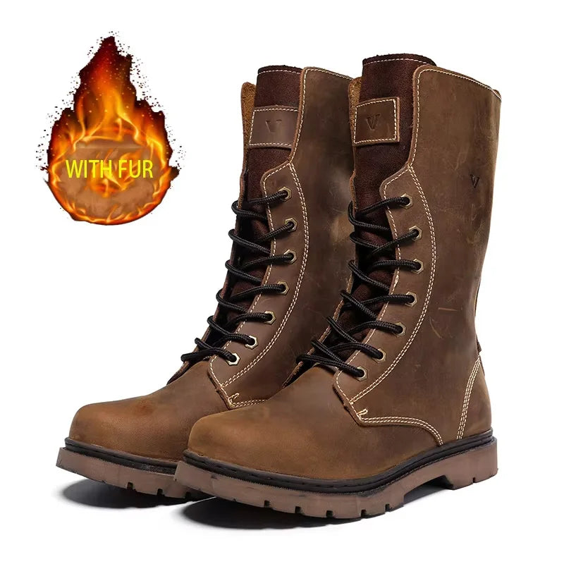 KOWMCN Unisex Cowhide Hiking Shoes Waterproof Tactical Boots