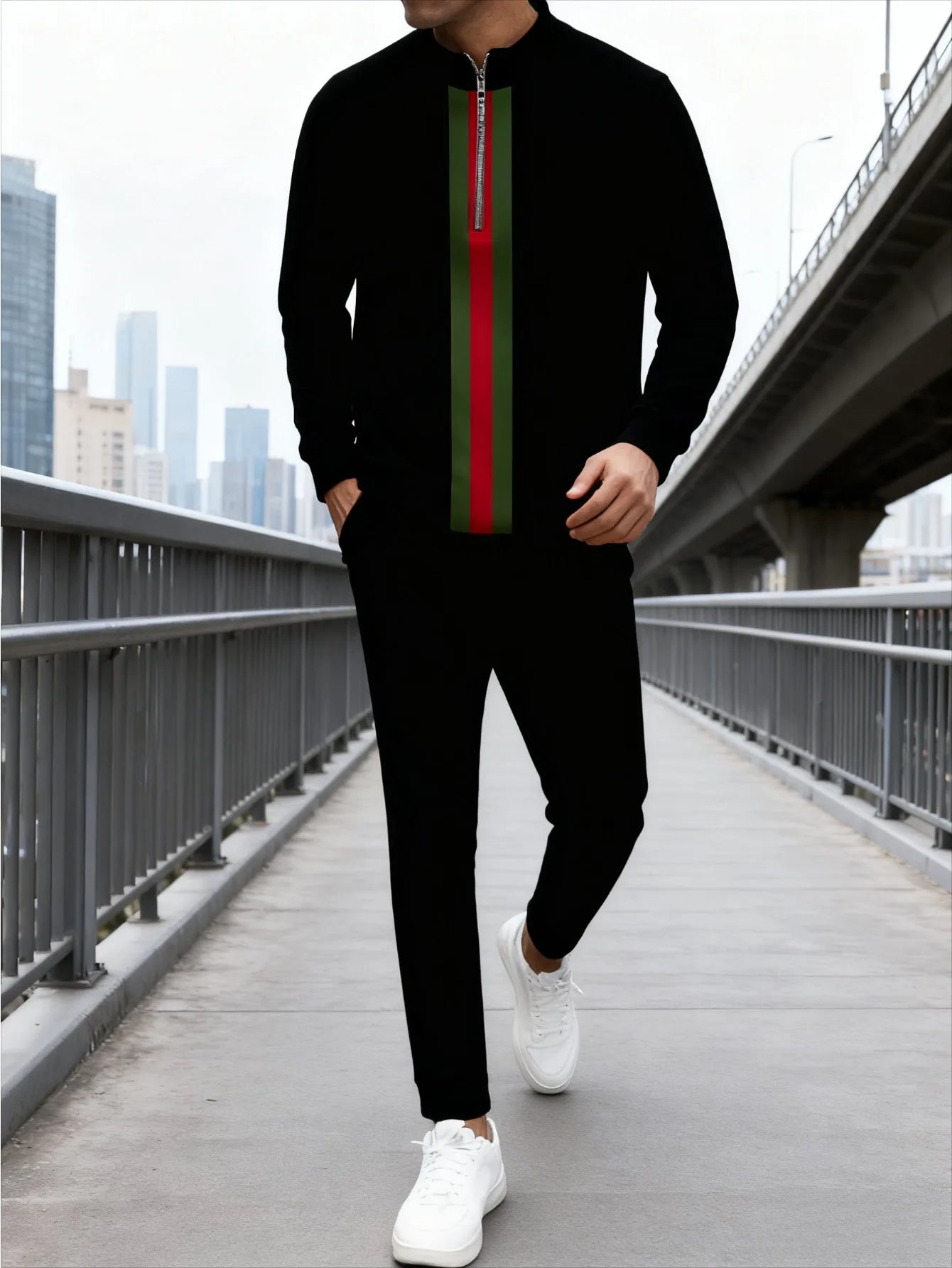 European American Men's Digital Printed Stand-Up Half-Zip Sports Set