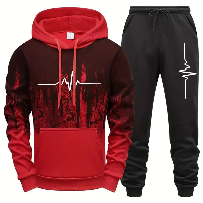 Men's Autumn Winter Tracksuit Hoodie Sweatpants Set