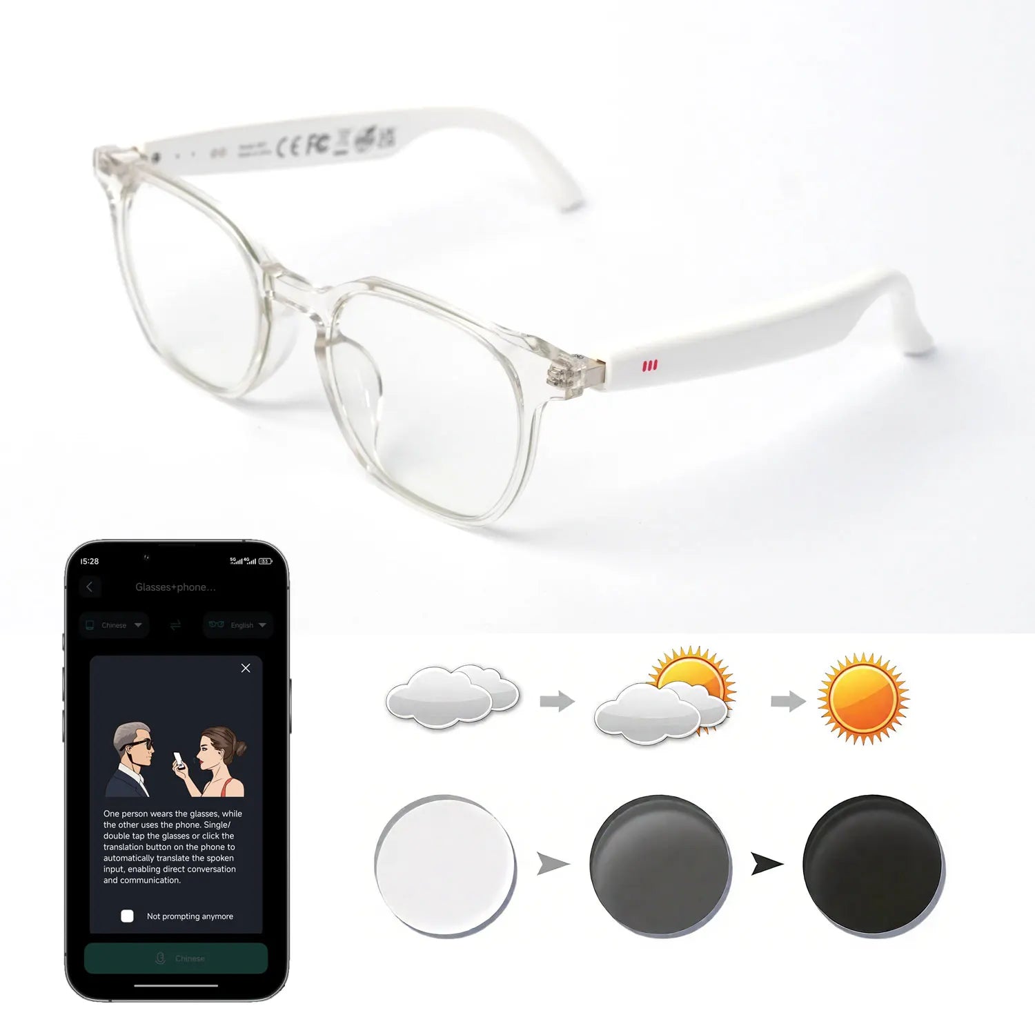 Giinova AI Translation Smart Glasses With Photochromic Lenses