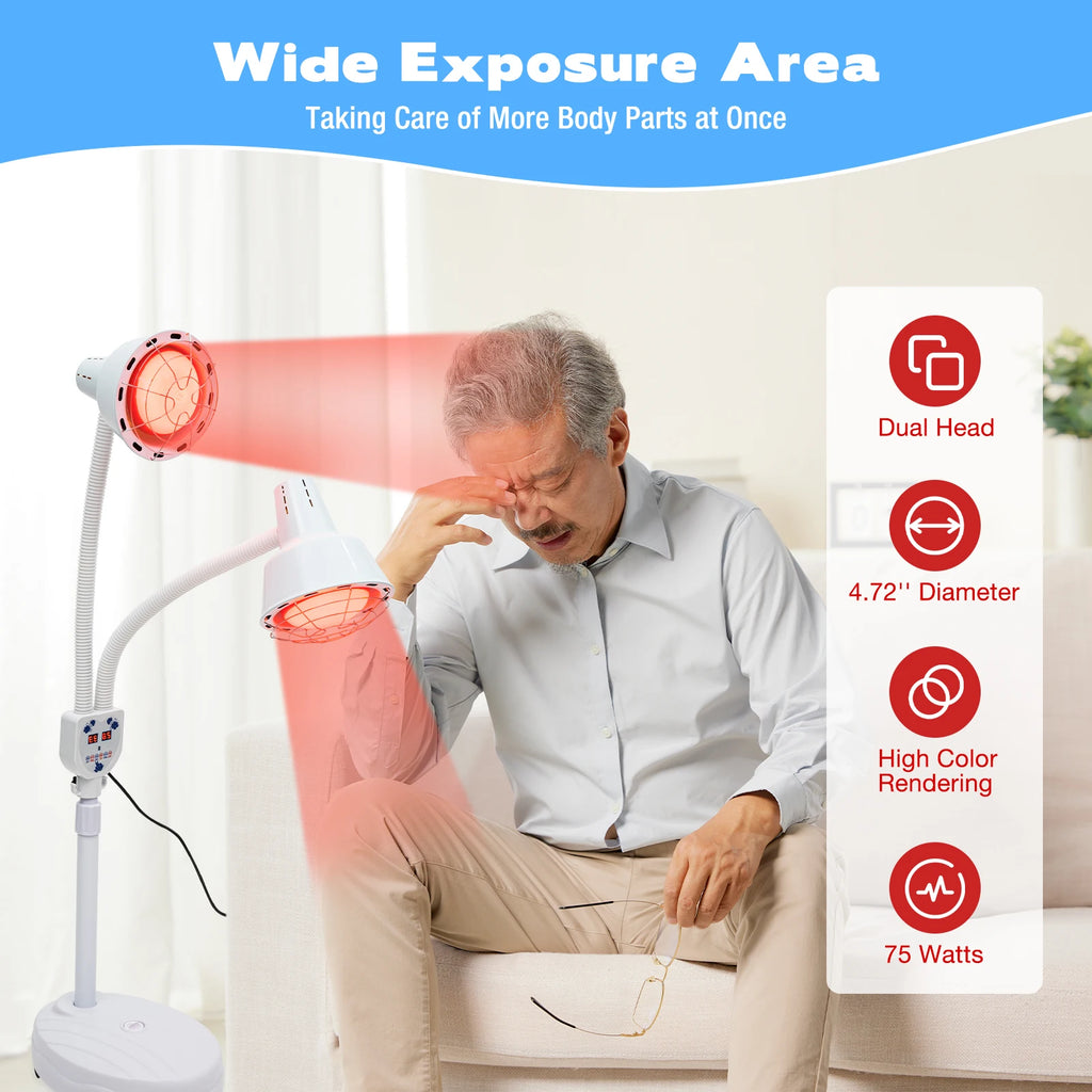 275W Two-Headed Infrared Heat Lamp With Adjustable Timer Rotatable