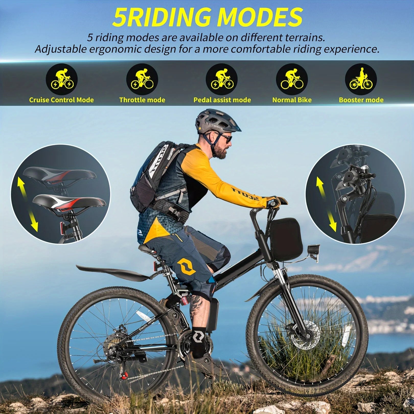 Vivi Folding Electric Bike 500W 48V Removable Battery 50 Mile Range