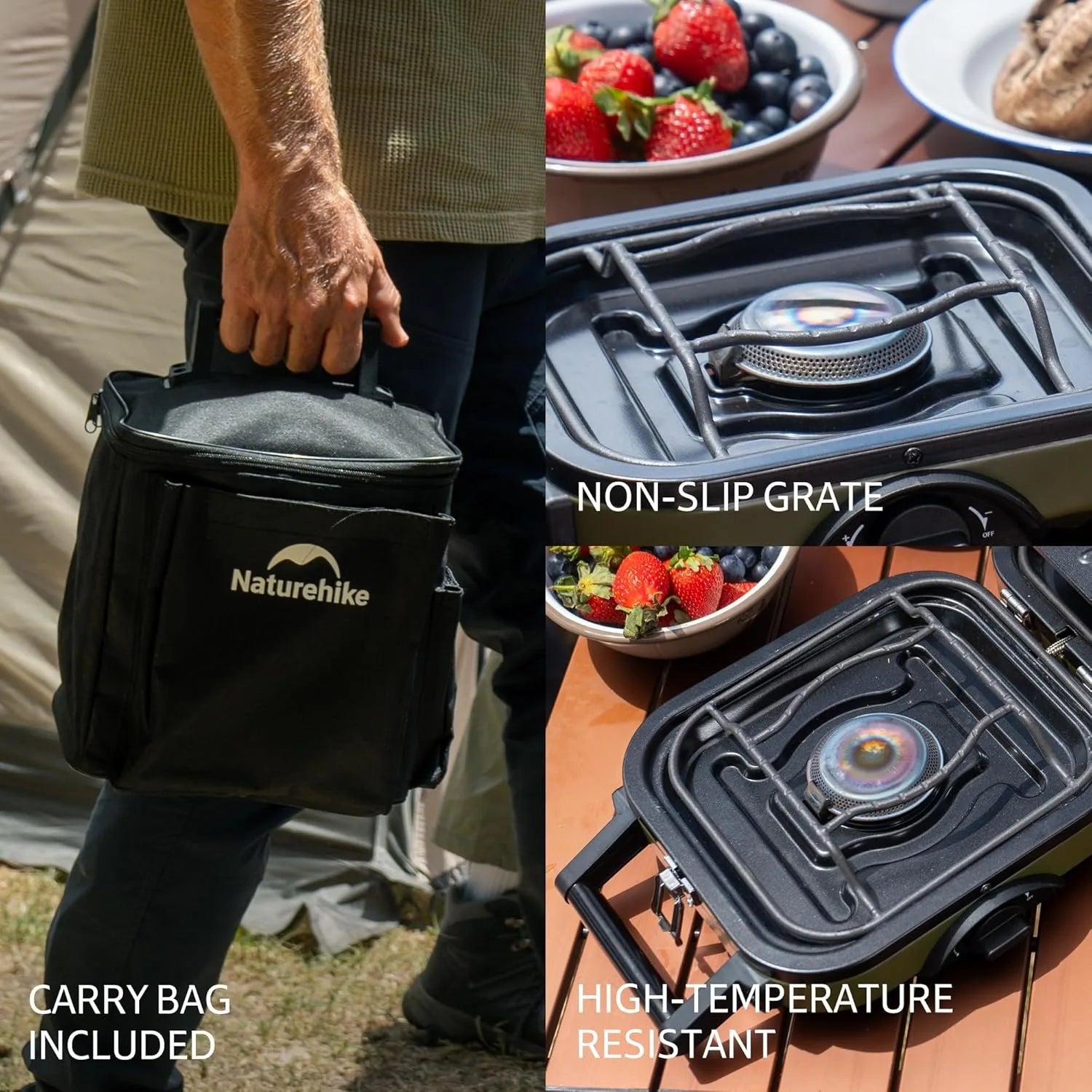 Naturehike Two Burner Folding Camping Stove Portable Propane Carry Bag