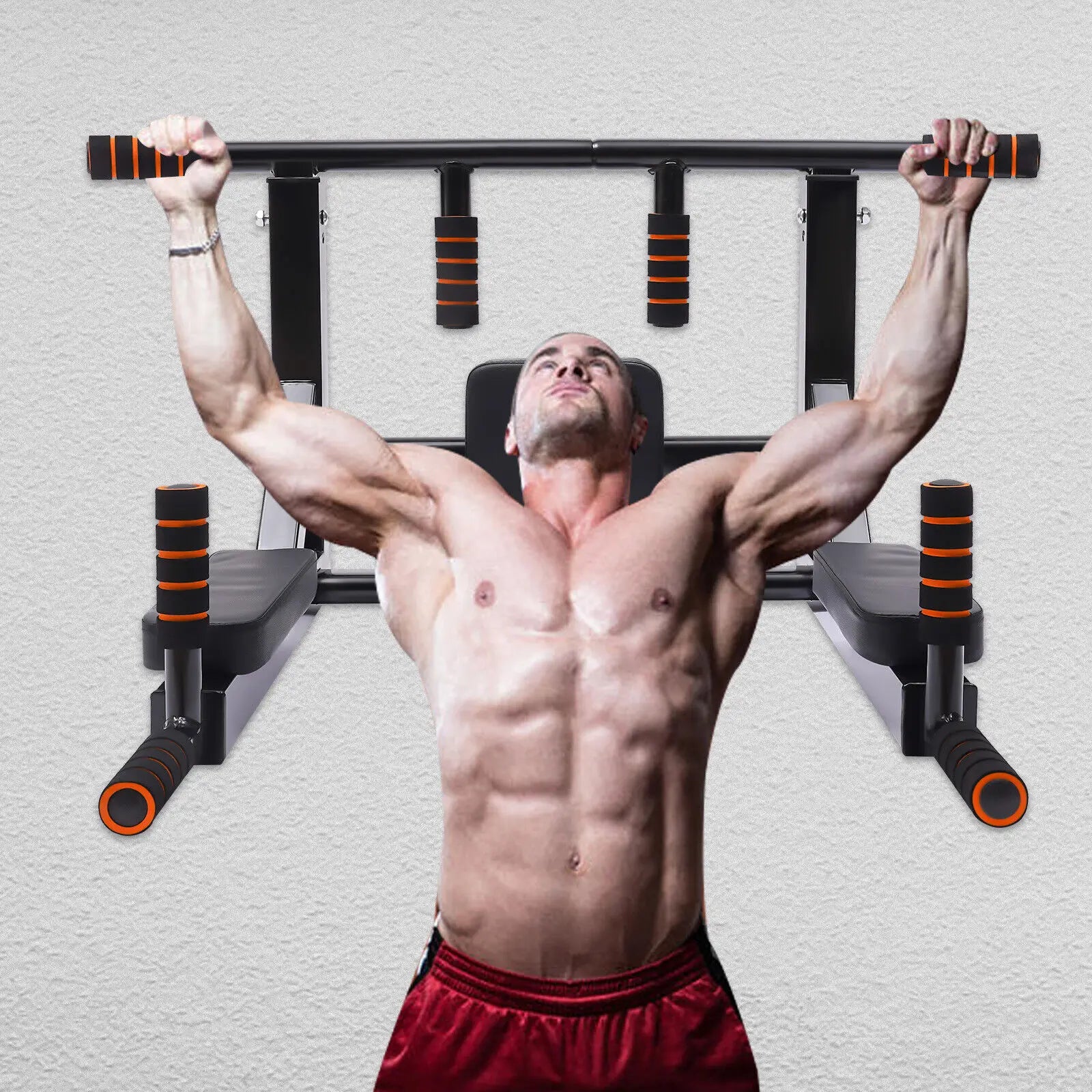 Pull Up Bar, Raise Dip Station Vertical Knee Exercise Equipment, Home Wall-Mount Dip Stand, 200kg Capacity Multi-functional