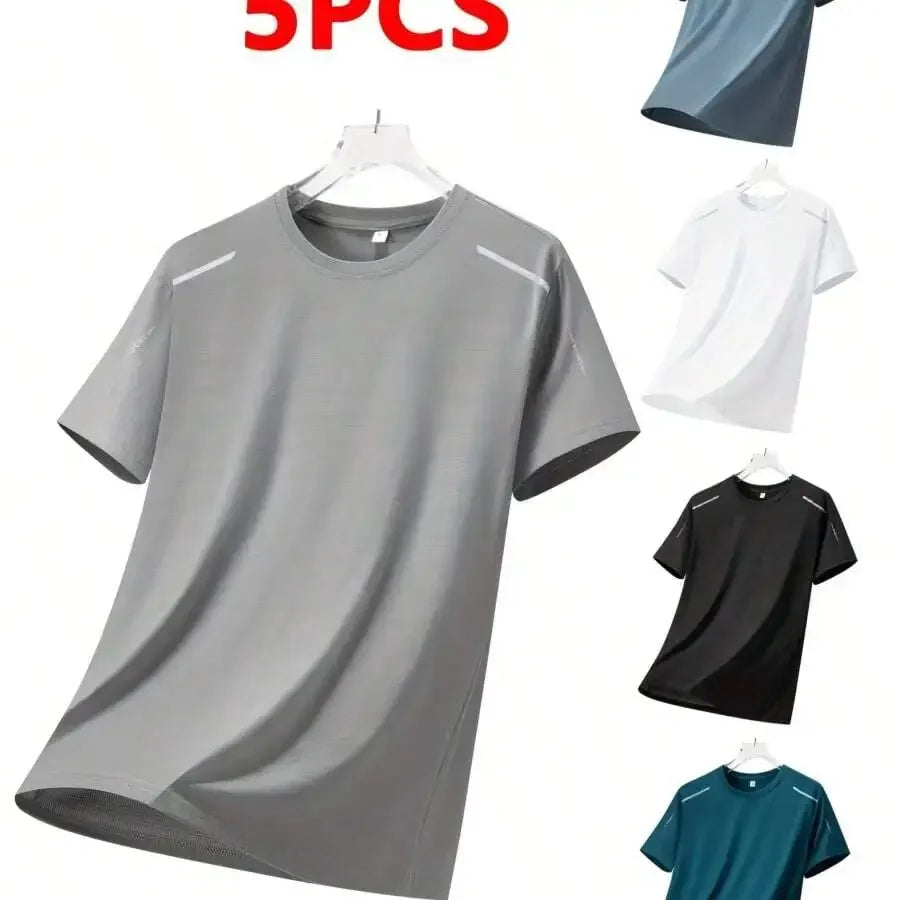 5pcs Quick Dry Breathable Athletic T-Shirts For Men Running Gym Training
