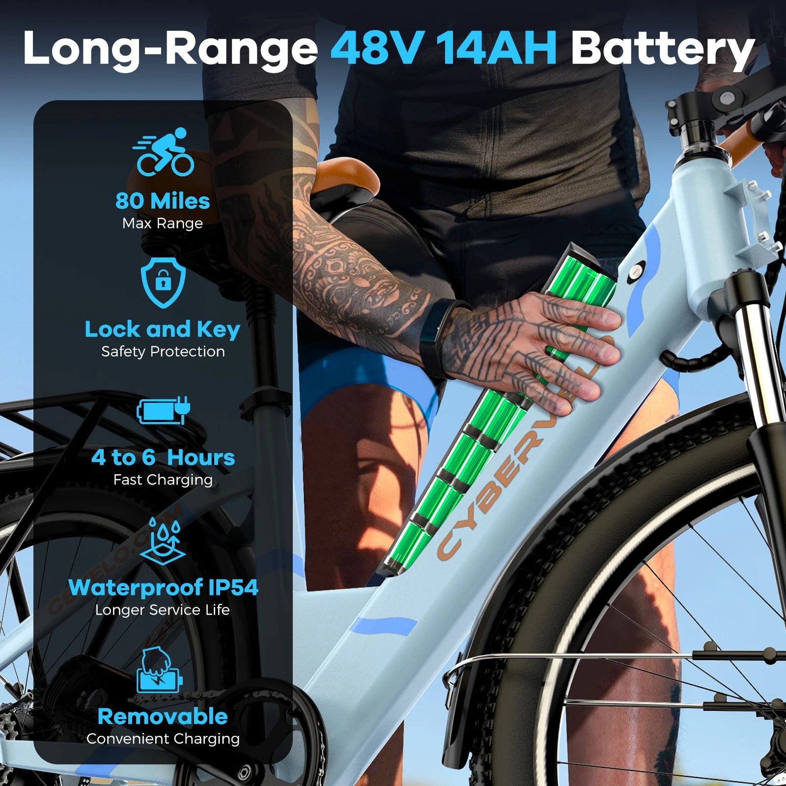 CYBERVELO EK2 Electric Bike 1000W Peak Motor 80 Mile Range