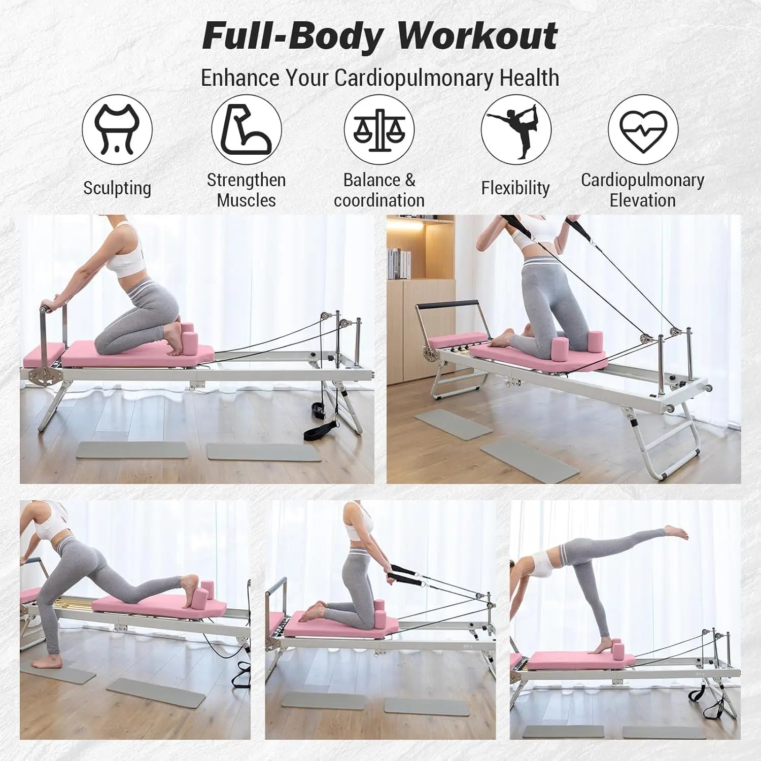 Pilates Reformer Machine Foldable For Home Gym Workout Equipment