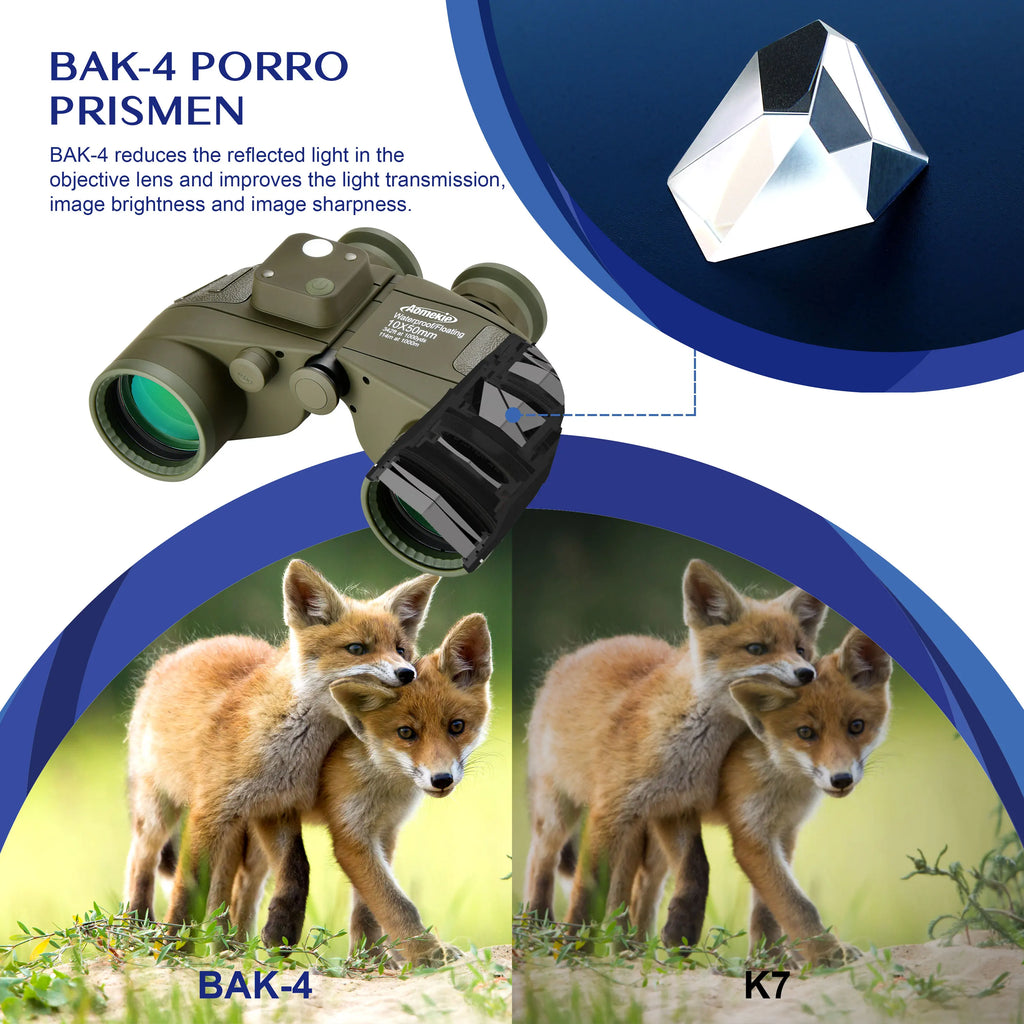 AO3097 10x50 HD Marine Binoculars With Rangefinder Compass BAK4 Prism