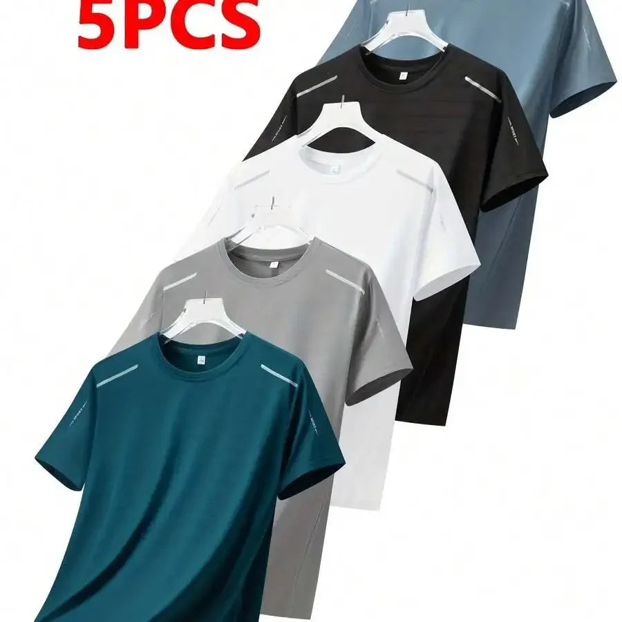 5pcs Quick Dry Breathable Athletic T-Shirts For Men Running Gym Training