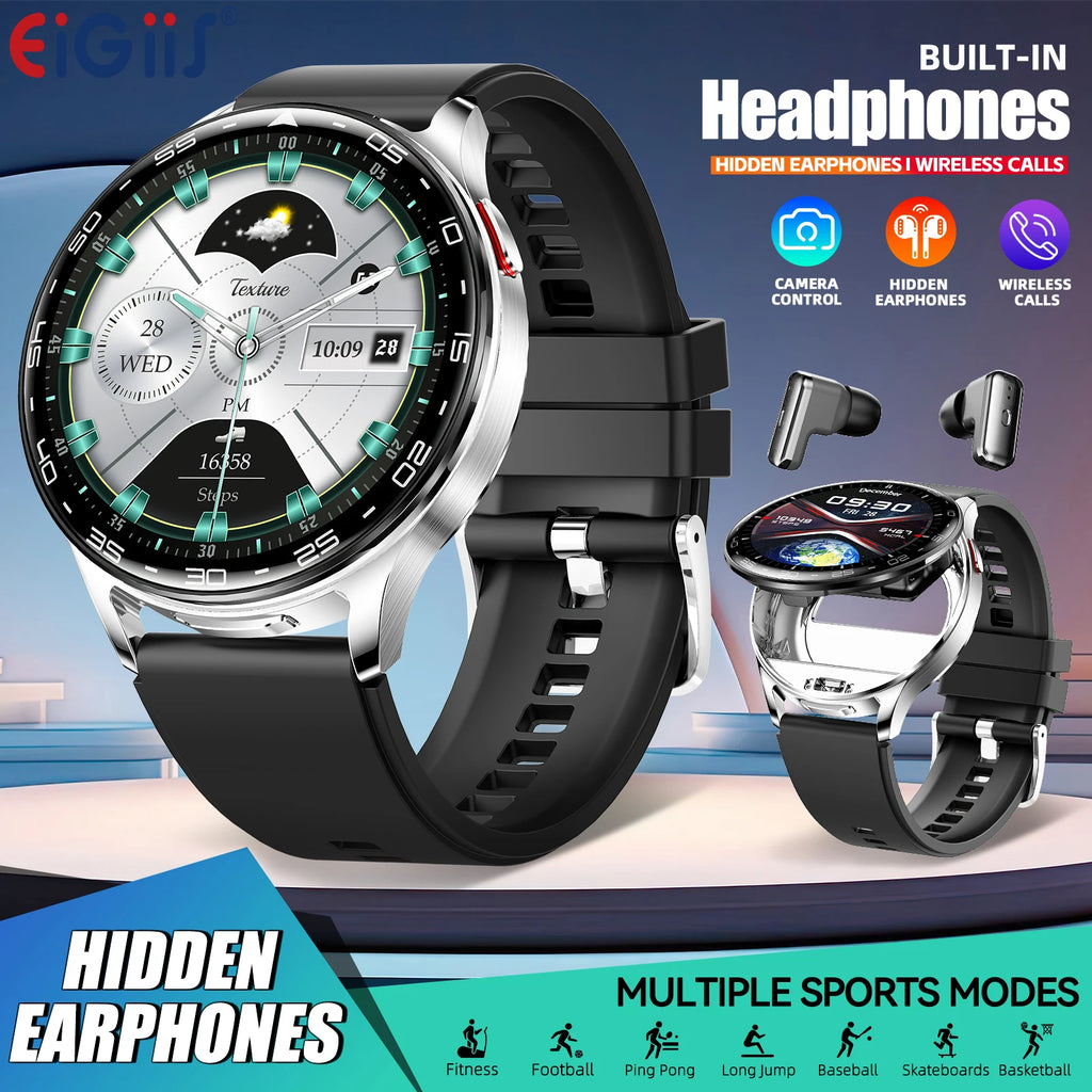 EIGIIIS Smart Watch With Earbuds HD Fitness Tracker Heart Rate