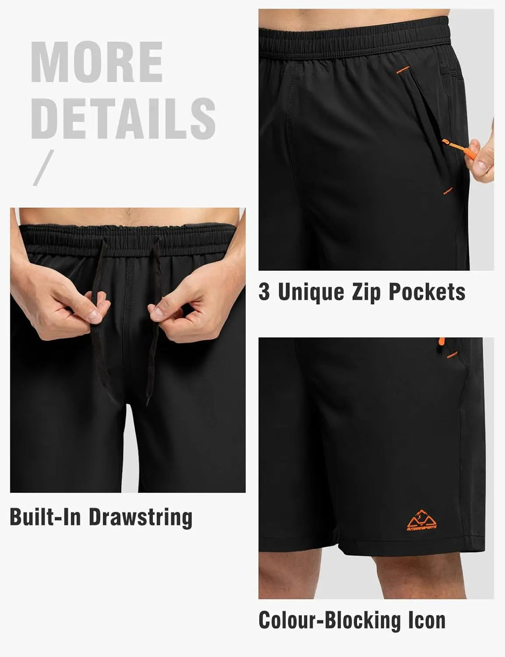 NONECN Men's Quick Dry Hiking Shorts With Zipper Pockets