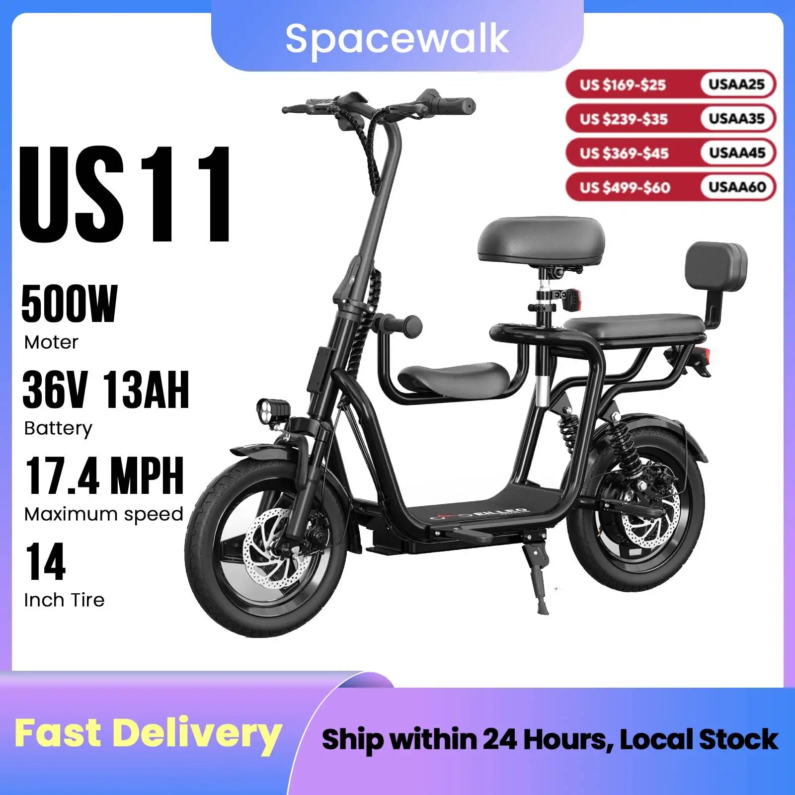 EILLEO SPACEWALK 36V Electric Scooter For Adults With Three Seats