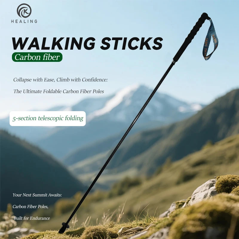 OKHEALINGCN Carbon Fiber Collapsible Telescopic Trekking Poles