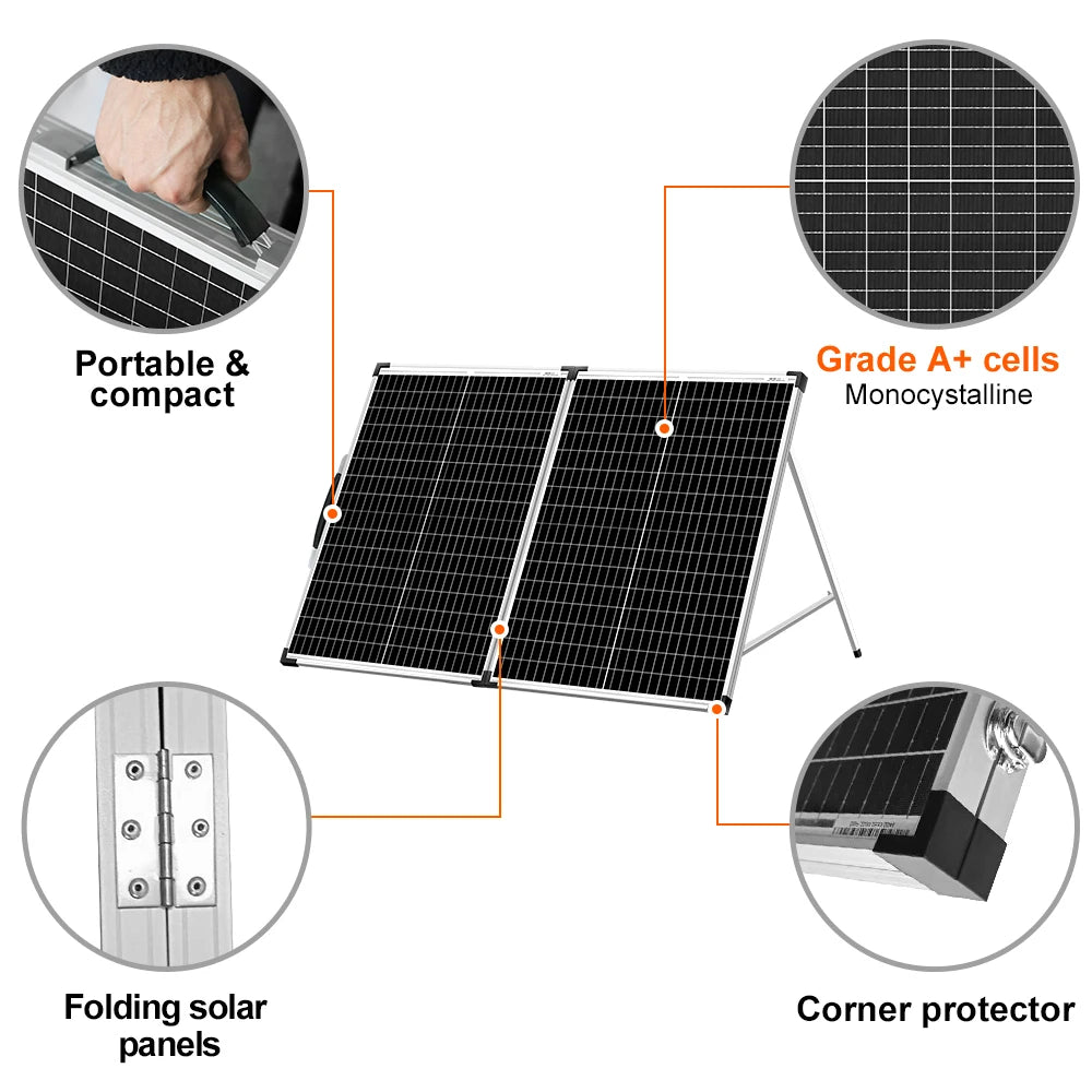 Dokio Foldable Solar Panel Suitcase for RV Camper Van Off Grid System, Monocrystalline 100W 160W 200W with 12V Controller