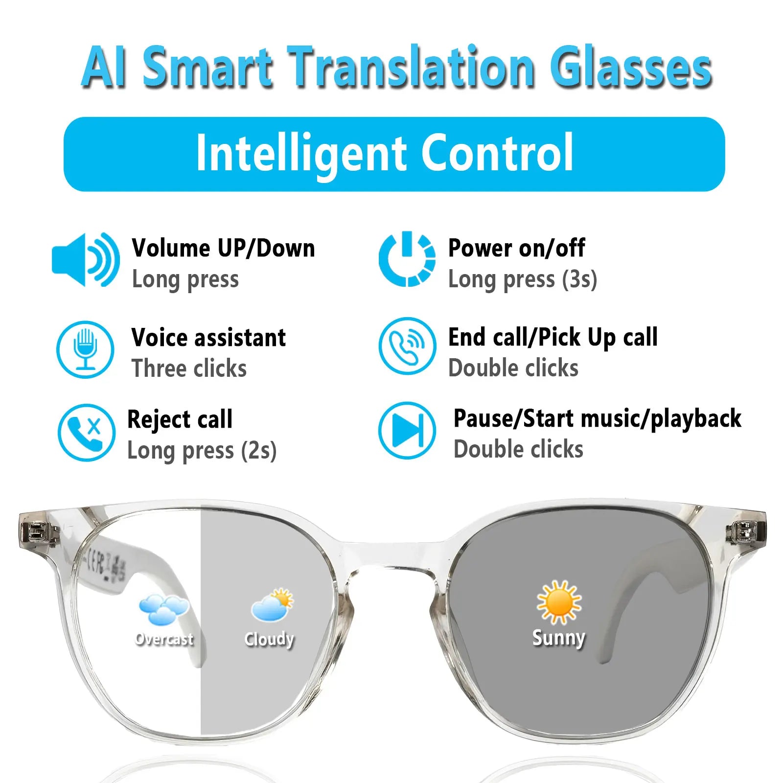 Giinova AI Translation Smart Glasses With Photochromic Lenses