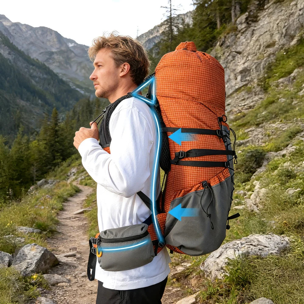 Night Cat Internal-Frame Hiking Backpack with Roll Top Rain Cover