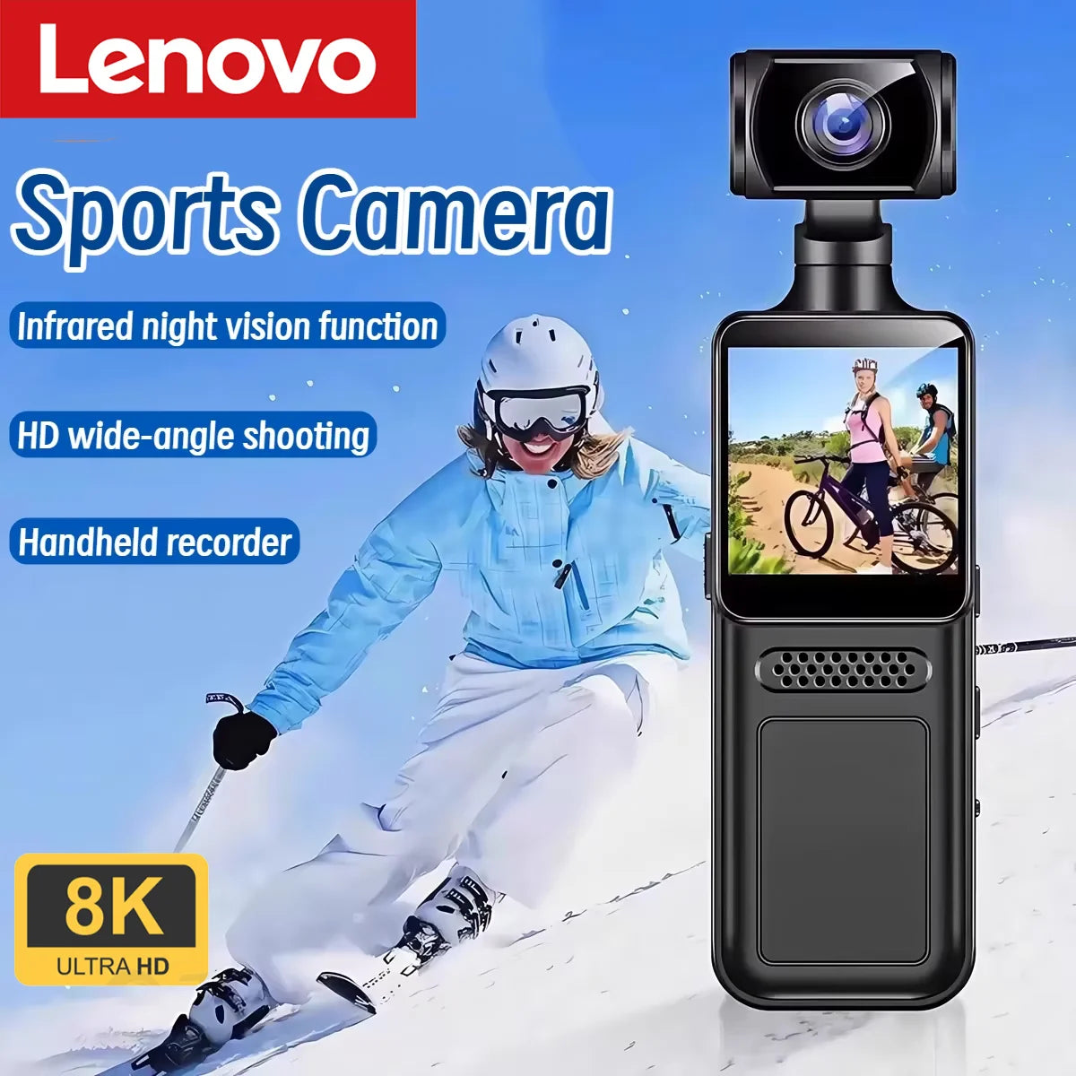 Lenovo 8K Handheld Pocket Camera 180 Degree Rotating Mini Cam
