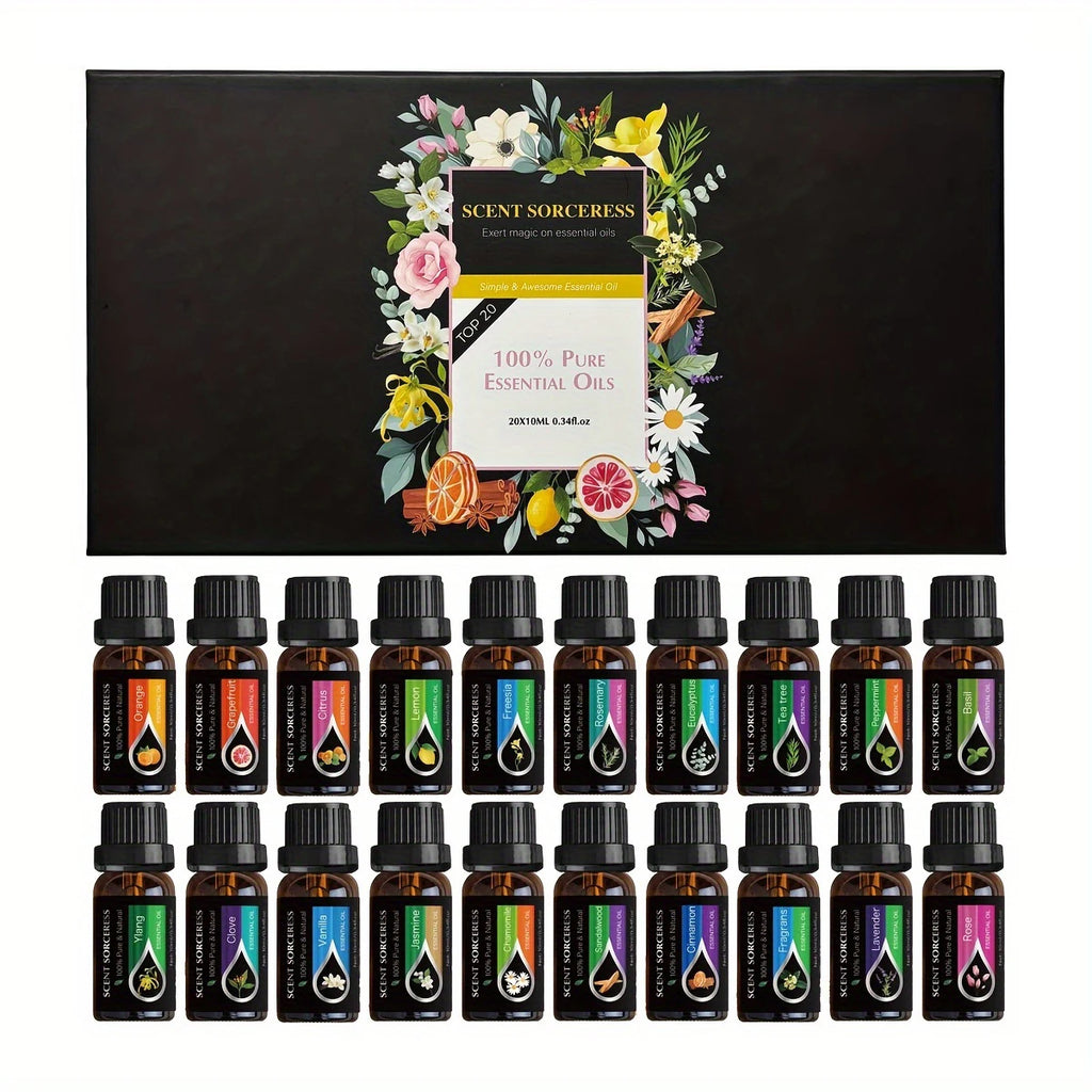 Scent Sorceress 20Pcs Essential Oil Set Lavender Eucalyptus Lemon Orange