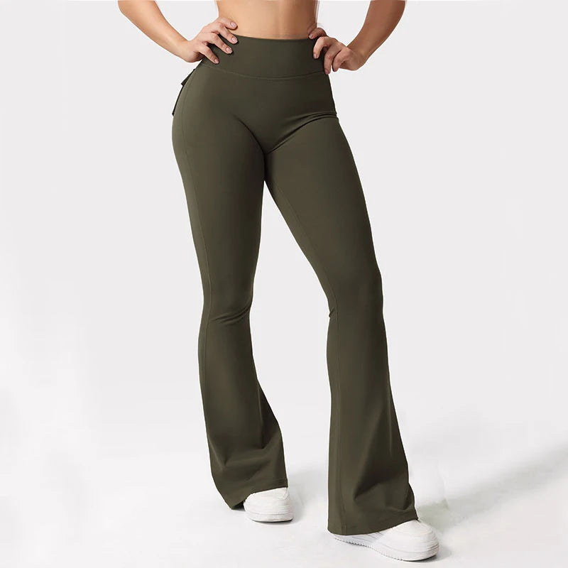 Women Cargo Pocket Yoga Pants High Waist Running Tights