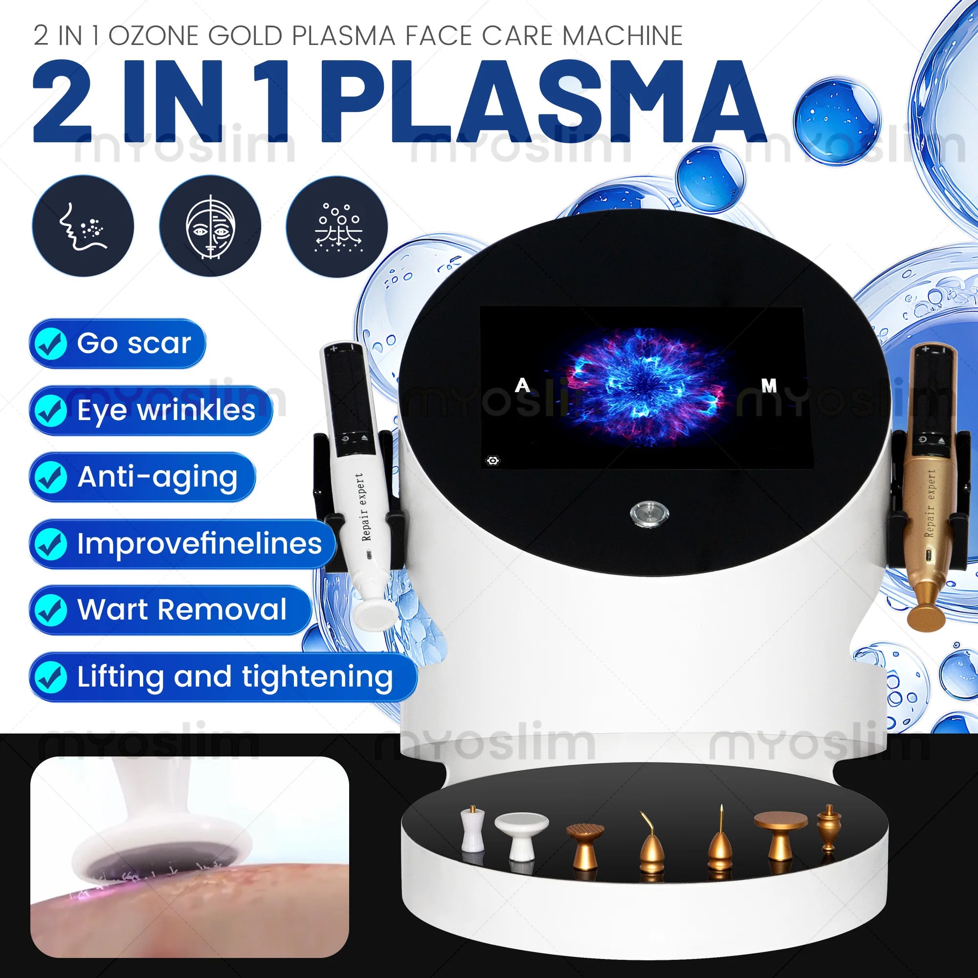 RF 2 in 1 Ozone Gold Plasma Lift Therapy Facial Best Beauty Salon Use Plasma R-F Freckles Skin Rejuvenation Plasma Pen Needle