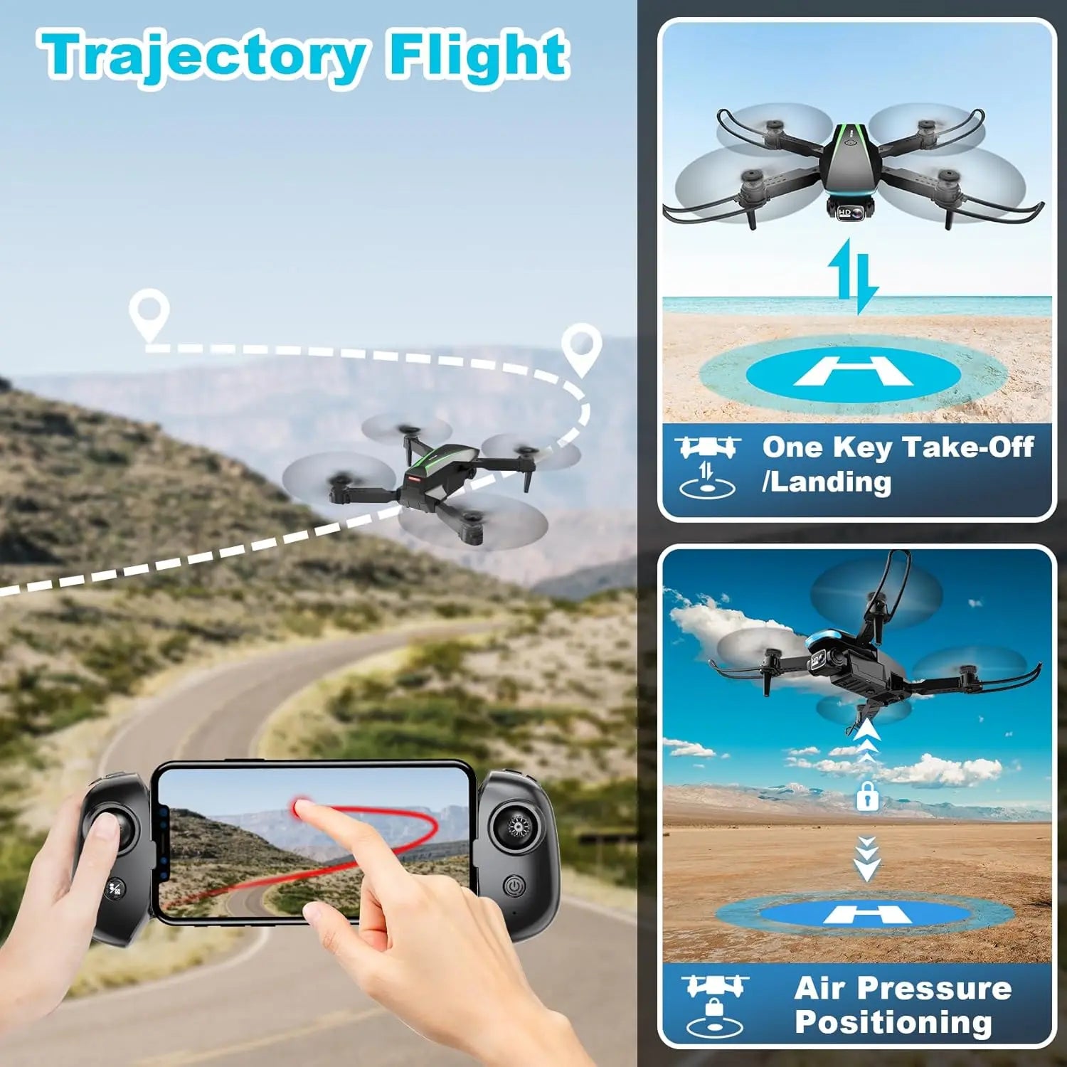 Foldable Drone With Camera 4K HD Video 2 Batteries
